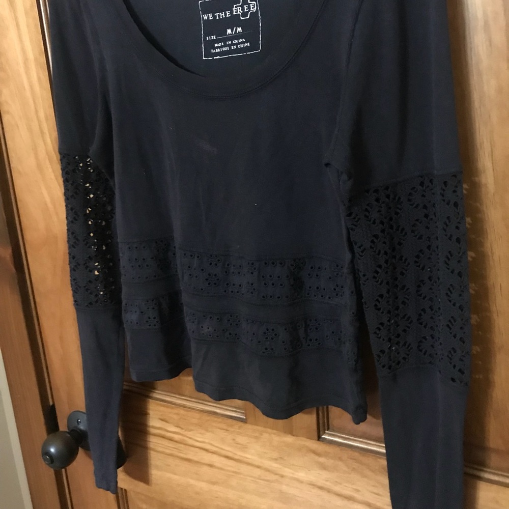 Navy embroidered lace long sleeve